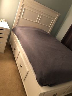 Bobs full storage bed and dresser. White. Like new