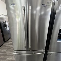 $1349 Maytag 33”W 22 Cu Ft French Door Fridge, Water Dispenser, Energy Star, 1 Yr Warranty