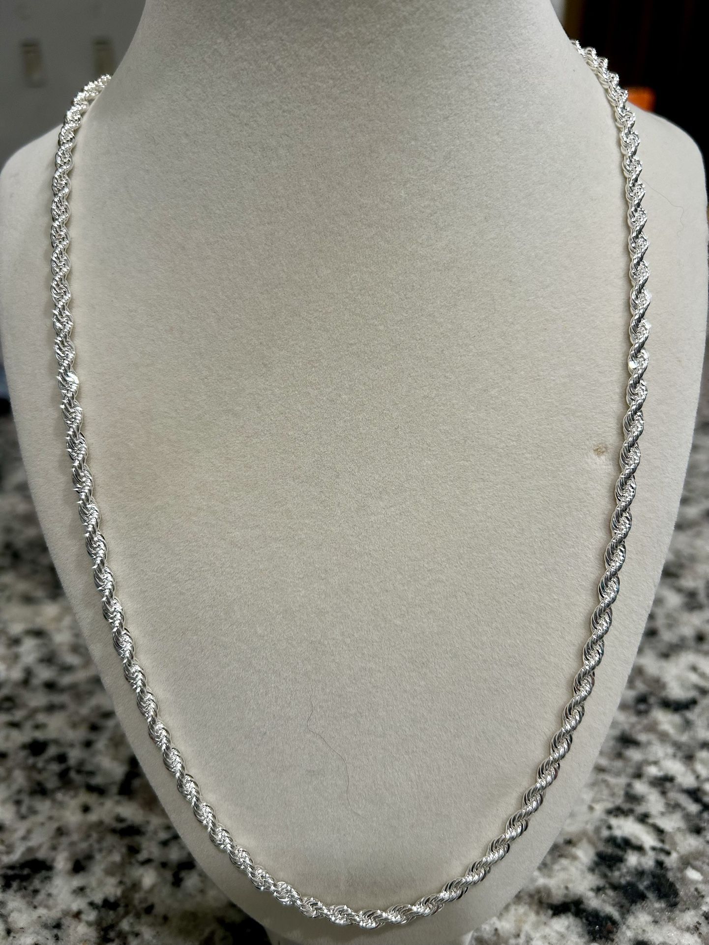 New S925 stamped Sterling silver rope chain necklace
