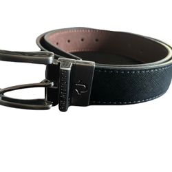 True Religion Black Saffiano Leather Belt – Silver Buckle