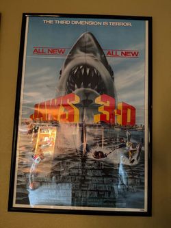 Original Jaws 3D Poster - Folded and Framed