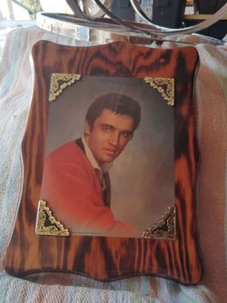 Vintage picture of Elvis Presley 12"by 15" 1/2 picture on Wood frame, Rare, oly $ 35.00 Dollar's
