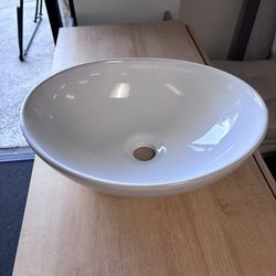 New 16” x 13" Oval White Ceramic Vessel Sink - Modern Egg Shape Above Counter Bathroom Vanity Bowl