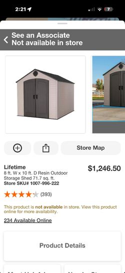 Lifetime
8 ft. W x 10 ft.D Resin Outdoor Storage Shed 71.7 sq. ft.