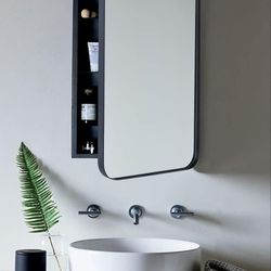 (New in Box)
Matt Black Rectangle Recessed Bathroom Medicine Cabinet with Mirror Stainless Steel Metal Framed Rounded Rectangular Bathroom Cabinet wit