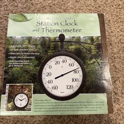 New in Box Decorative indoor/outdoor Station Clock and Thermometer by Springfield