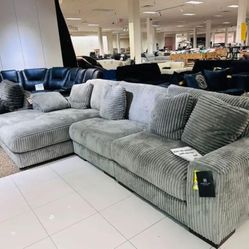 Lindyn Fog 3 Piece Sofa Chaise 