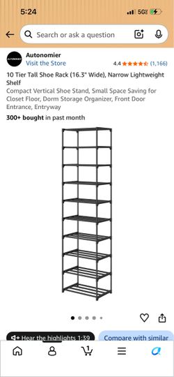 Autonomier 10 Tier Tall Narrow Shoe Rack