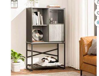 ( firm price)Bestier Industrial Buffet Cabinet with Sliding Mesh Doors, Adjustable Shelves, Wine Glass Rack, Multifunctional Storage Sideboard, Retro 