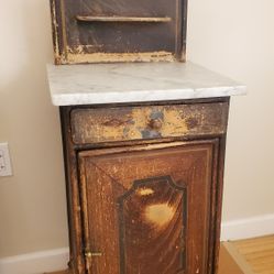 ANTIQUE IRON CAST METAL MARBLE WASH STAND TABLE CABINET