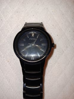 FOSSIL FS-4226 ARKITEKT All Black Stainless Steel Wristwatch w/ 2 Diamonds Men's
