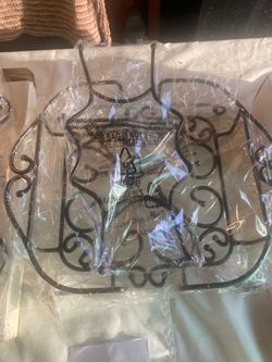 Princess house crystal 7 piece fantasia chip and dip/veggie dip set w/ metal foote