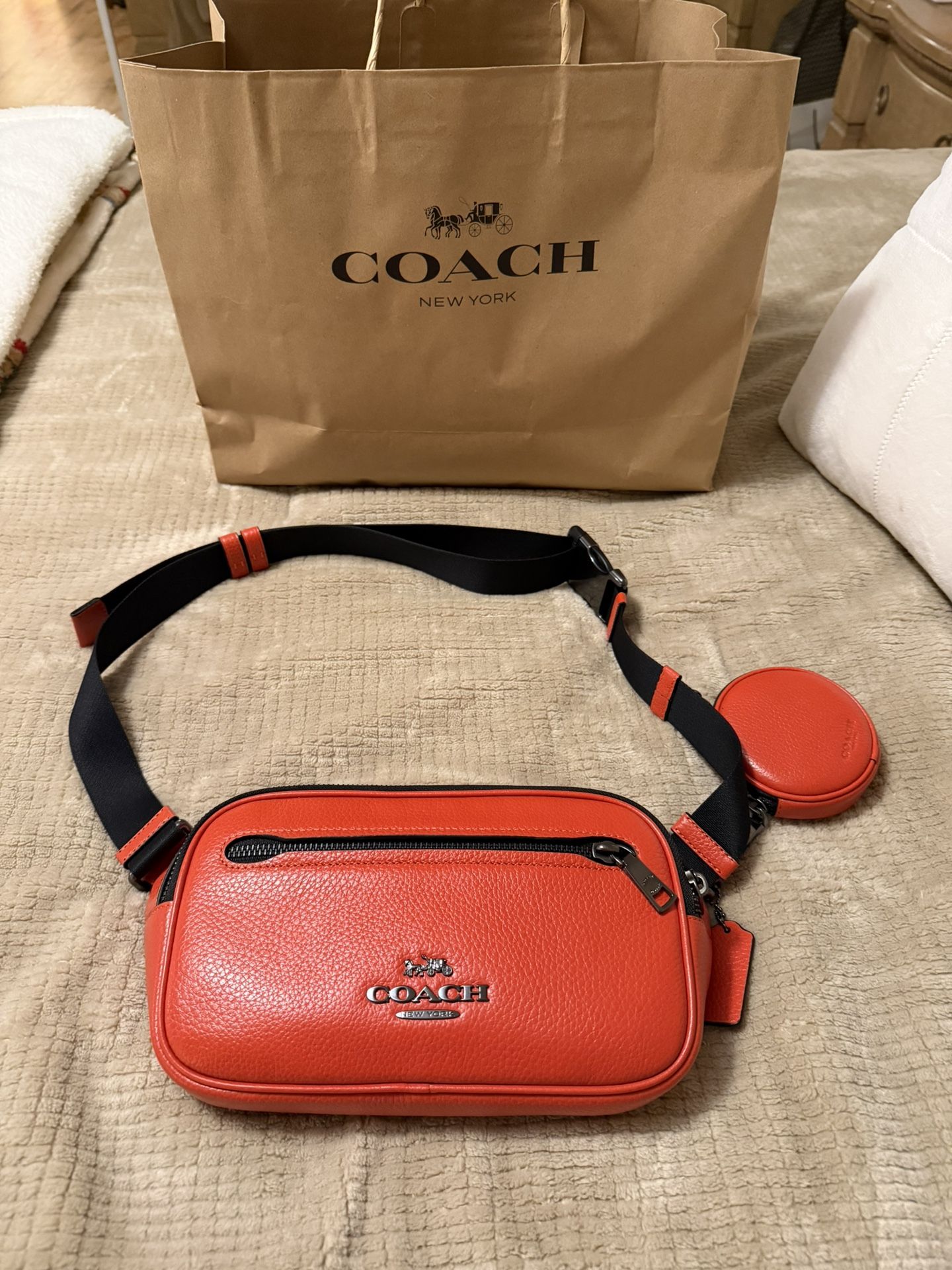 Coach Purse Cross Body Orange Color With EarPods Case