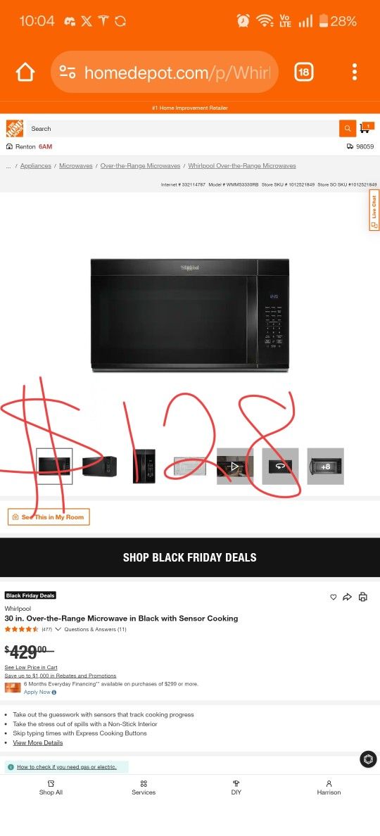 Whirlpool Microwave Over The Range Brand New