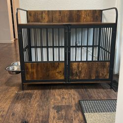 Large Dog Crate With Feeding Bowls