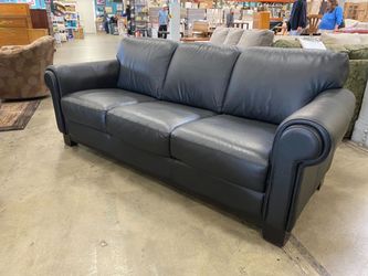 CHATEAU D'AX Midnight Charcoal Leather Roll Arm Sofa