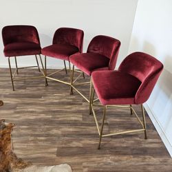 Red Counter Stools Velvet- FREE DELIVERY