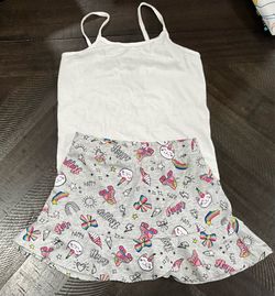 Girls Hanes White Cami Top & Unicorn Skort 2-Piece Outfit Set