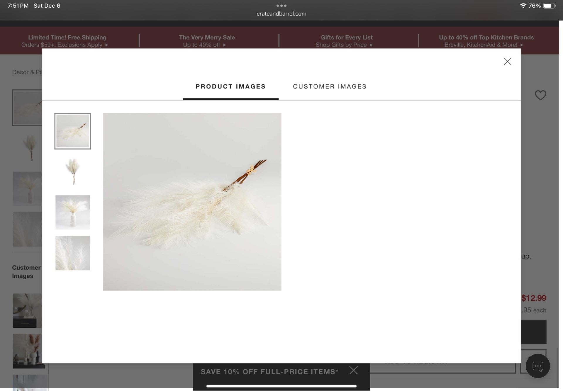 Faux Ivory Pampas Grass Bunch 45"