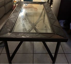 Glass Top Coffee Table with Stone Border
