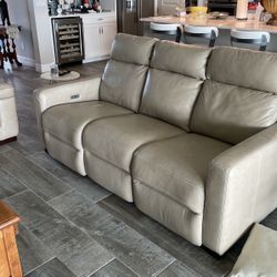Upscale Beige Leather - Couch And Matching Recliner With Head And Leg Controls. Buy One Or Both.
