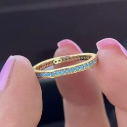 Turquoise Gold Band 925 Sz 7 Or 8