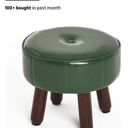 13in Small Foot Stool Ottoman, Round Faux Leather Foot Rest for Couch, Under Desk Pouf Footstool Footrest with Non-Skid Rubber Legs for Ling Room, 
