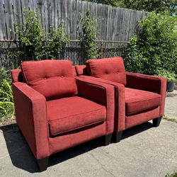 Pair of Red Upholstered Accent Chairs