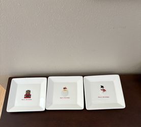 set of three square Christmas appetizer or dessert plates.