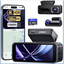 Pelsee P1 Pro Dash Cam Front and Rear, STARVIS 2 Sensor, 4K Dual Dash Camera for Cars with Full-Color Night Vision, HDR WDR, ADAS, GPS, WiFi & Voice C