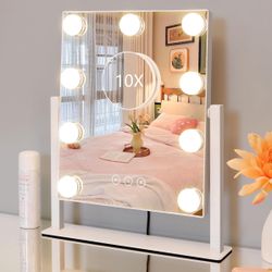 Hollywood Vanity Makeup Mirror with Lights - 9 LED Bulbs, 14"L x 12"W, White 