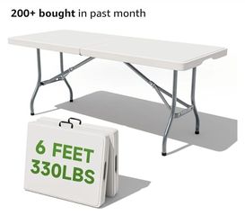 Folding Table 6 Foot - Heavy Duty 330LBS Capacity, Sturdy & Foldable Design with Safety Lock - Portable Tables Folding for Camping,