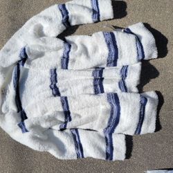 style & co white and blue striped cardigan sweater, size PM
