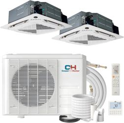 Cooper&Hunter 28,000 BTU Multi Zone, Dual 12,000 + 18,000 BTU Ductless Mini Split Ceiling Cassette Air Conditioner 