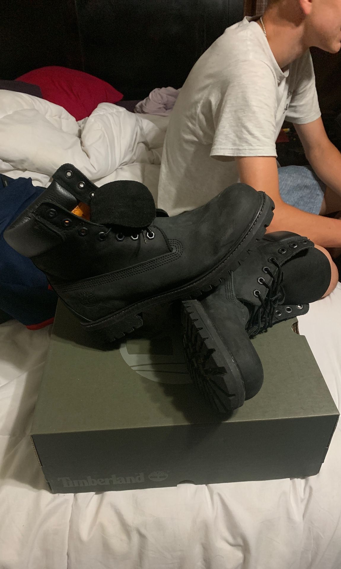 All black timberland boots