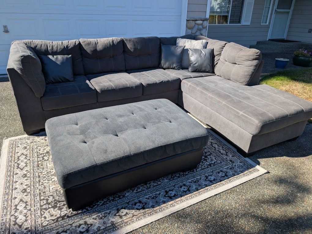 Gray Sectional With Ottoman Delivery Available