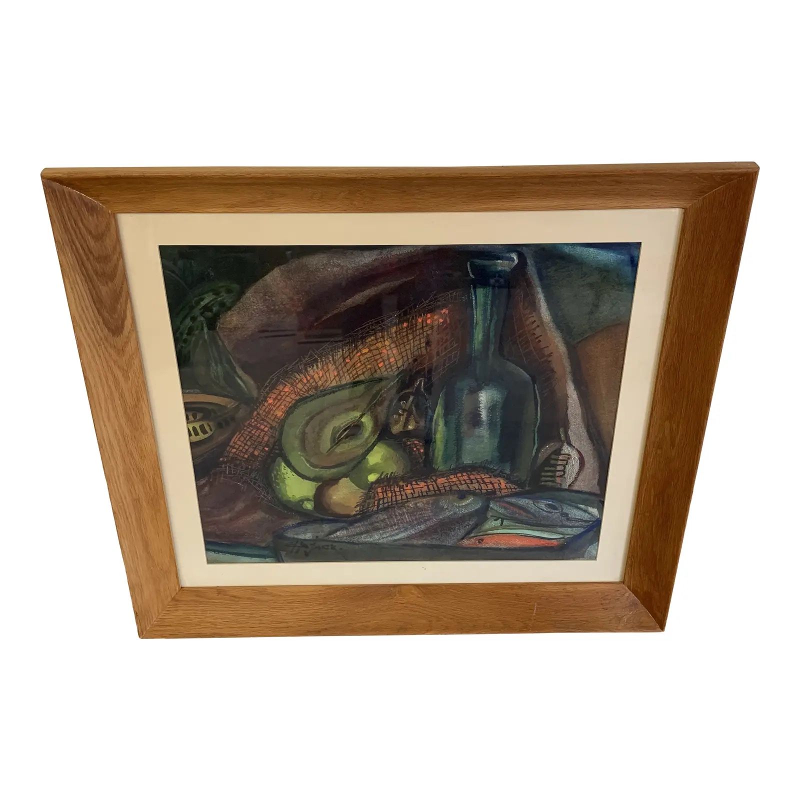 Mid 20th Century Tabletop Still Life Watercolor Painting, Framed Art