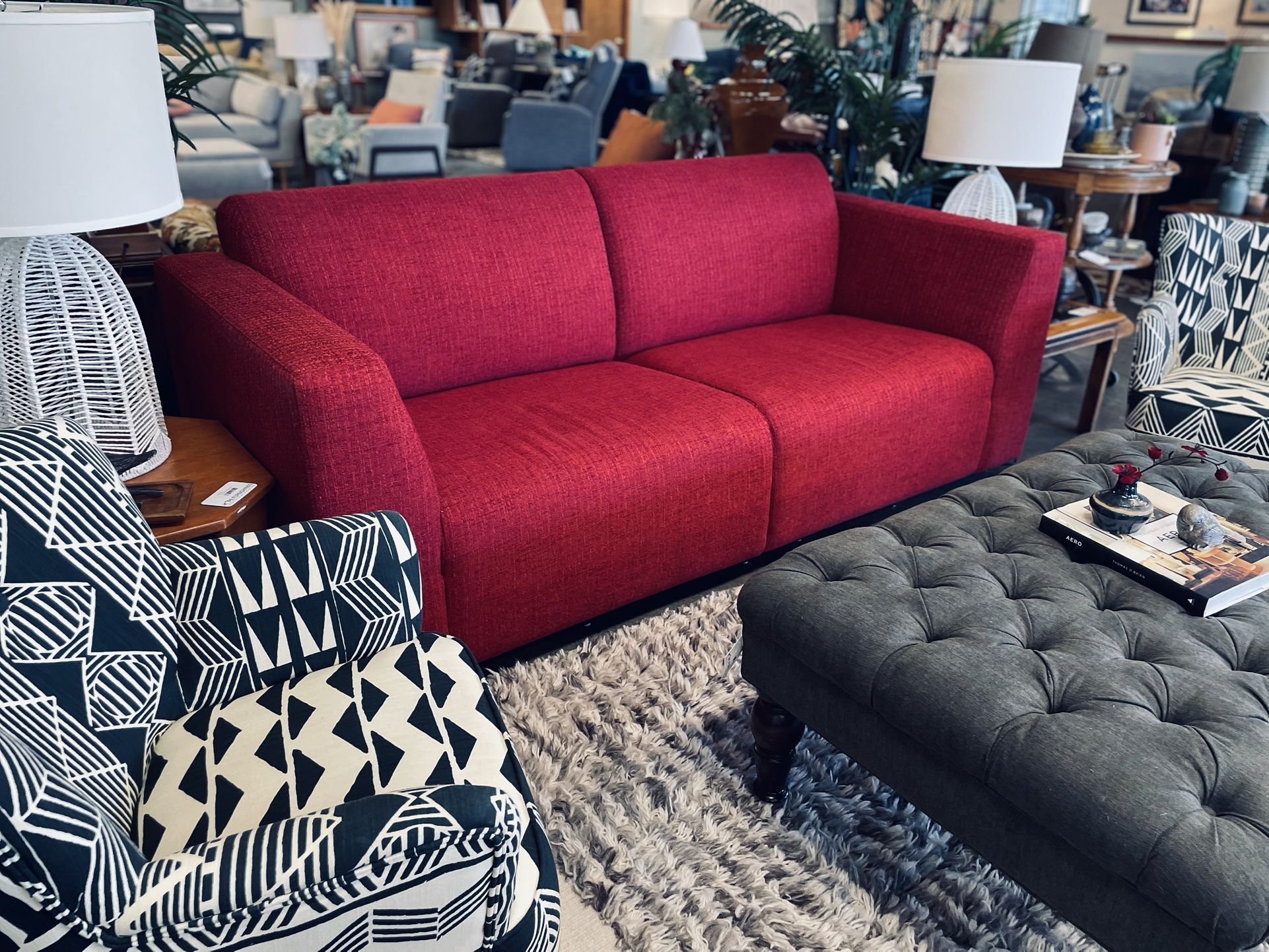 Red Woven Fabric Sofa