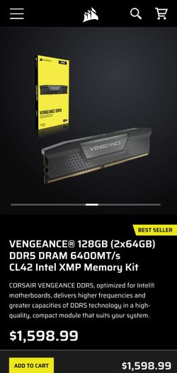 VENGEANCE® 128GB (2x64GB) DDR5 DRAM 6400MT/s CL42 Intel XMP Memory Kit