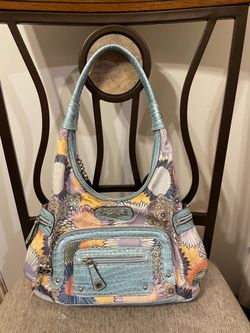 Kathy Ban Zeeland Floral Print Shoulder Bag with Blue Trim