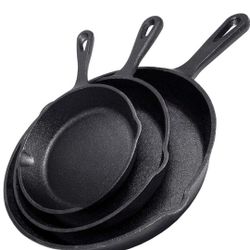 Simple Chef Cast Iron Skillet 3-Piece Set -Best Heavy-Duty Professional Restaurant Chef Quality#368