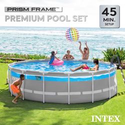 Intex 16 Foot by 48 Inch Clearview Prism Frame Above Ground Swimming Pool with Filter Pump