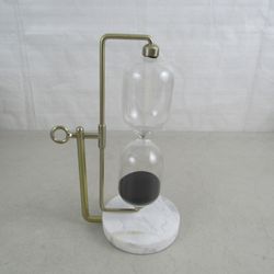 Sand Timer 15 Minutes Glass Swivel On Brass Steel Frame & Marble Base


