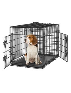Double Door Collapsible Wire Dog Crate, Black, 36-inch