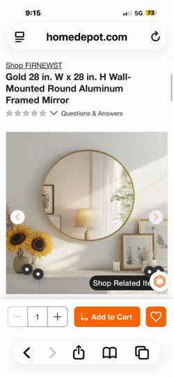 Gold 28 in. W x 28 in. H Wall-Mounted Round Aluminum Framed Mirror