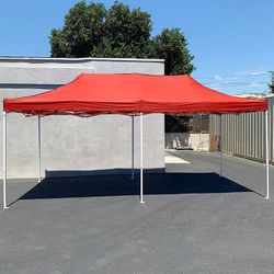 (NEW) $200 Heavy-Duty 10x20 FT Outdoor Ez Pop Up Canopy Party Tent Instant Shades w/ Carry Bag (Black, Red) 