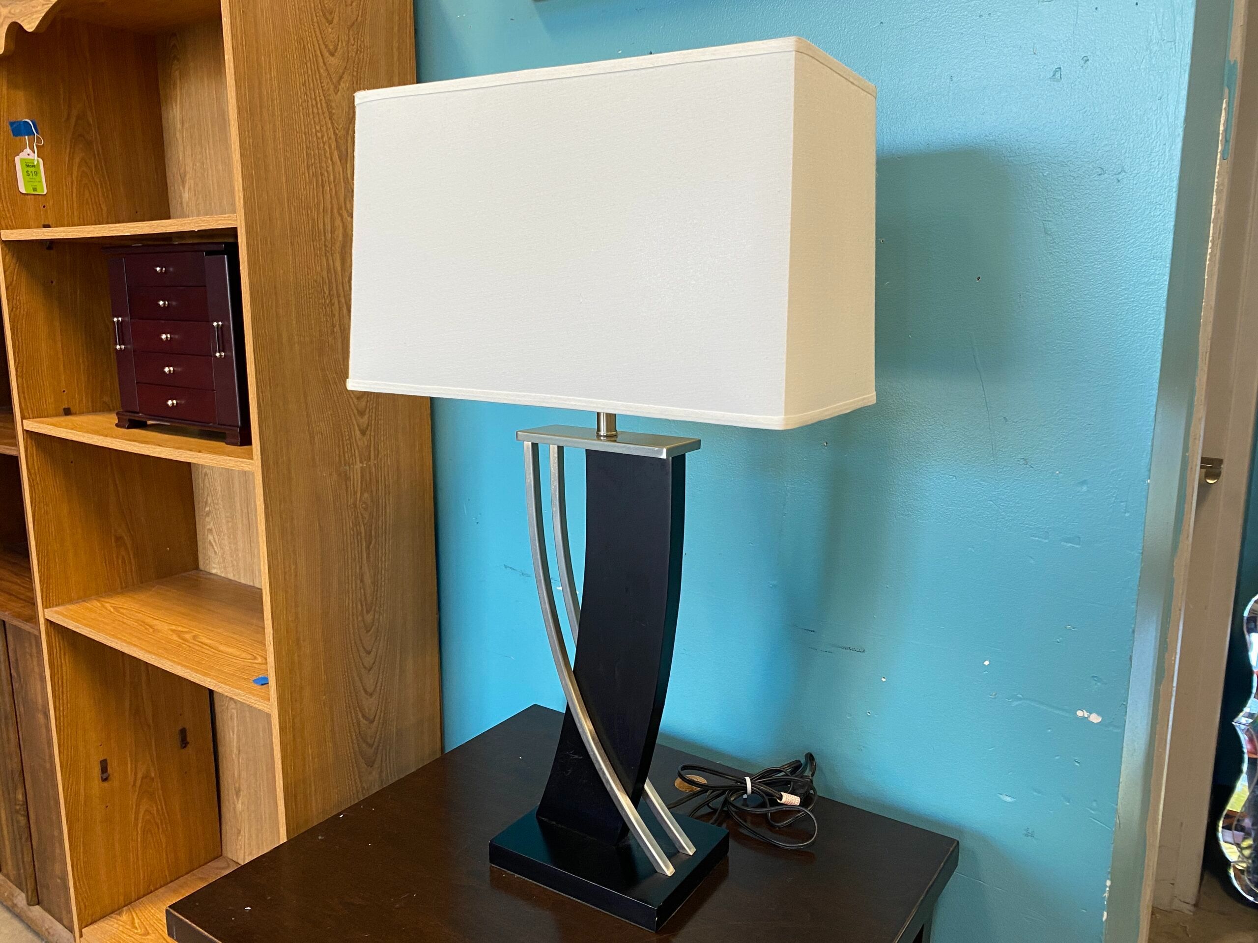Contemporary Rectangular Black & Silver Table Lamp