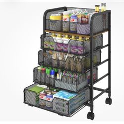 5-Tier Craft Organizer Cart with Wheels-Storage Cart with 4 Drawers,Metal
