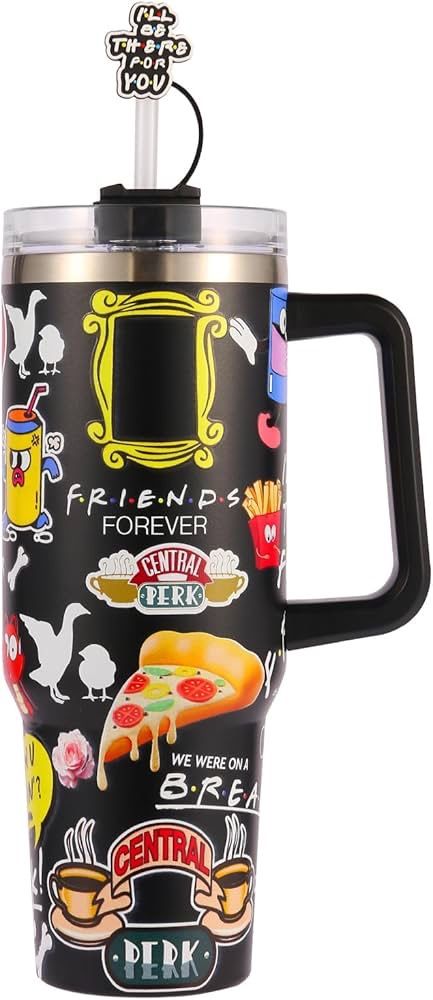 40 oz Reusable Friends Stainless Steel Cup with Straw and Handle,Funny TV Show Merchandise,TV Show Gifts,Double Wall Vacuum Insulated Reusable Coffee