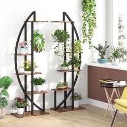 New Rustic Brown Plant Stand, 5-Tier Curved Flower Display Shelf Pack of 2